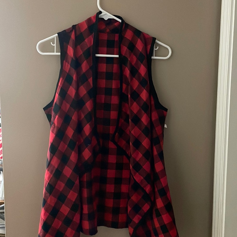 Black and red Buffalo plaid vest.